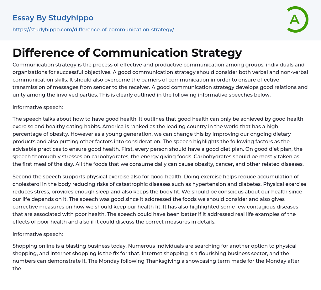 Difference of Communication Strategy Essay Example