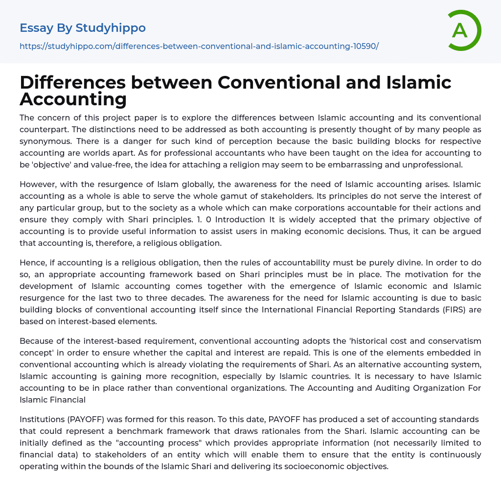 Differences between Conventional and Islamic Accounting Essay Example
