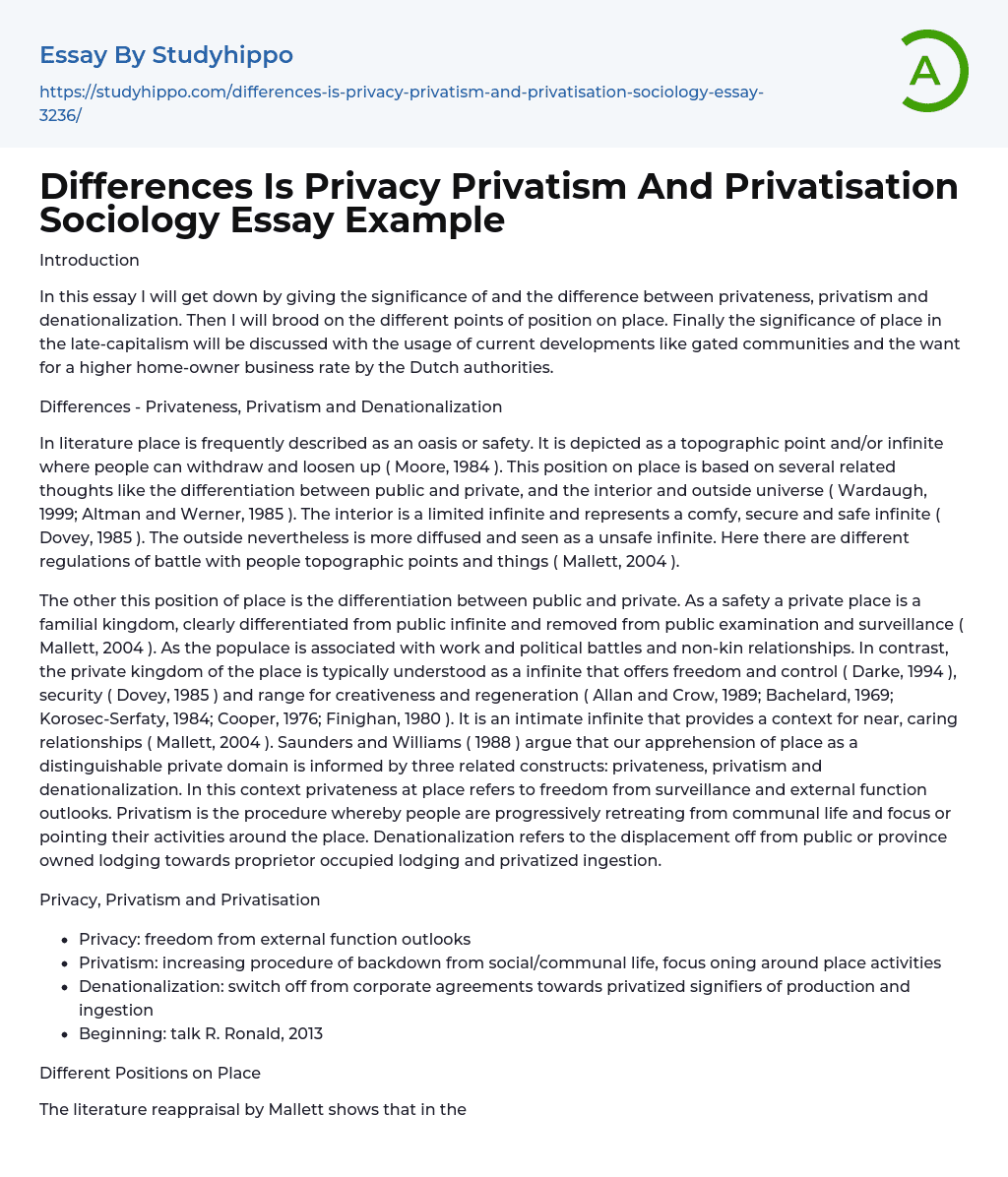 Differences Is Privacy Privatism And Privatisation Sociology Essay Example