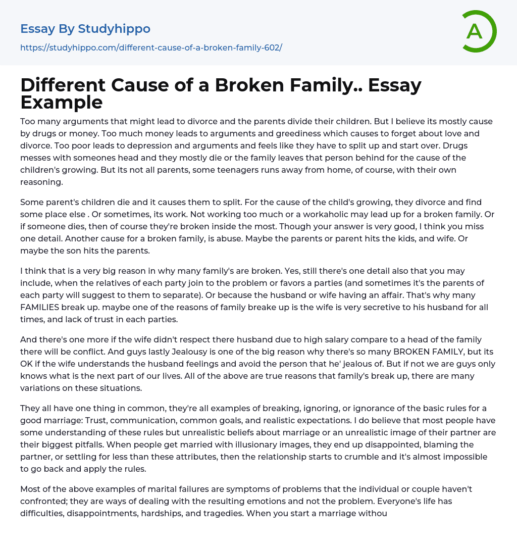 Different Cause of a Broken Family.. Essay Example