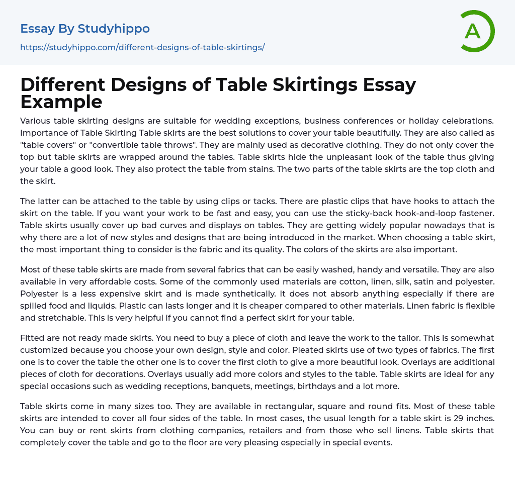 Different Designs of Table Skirtings Essay Example