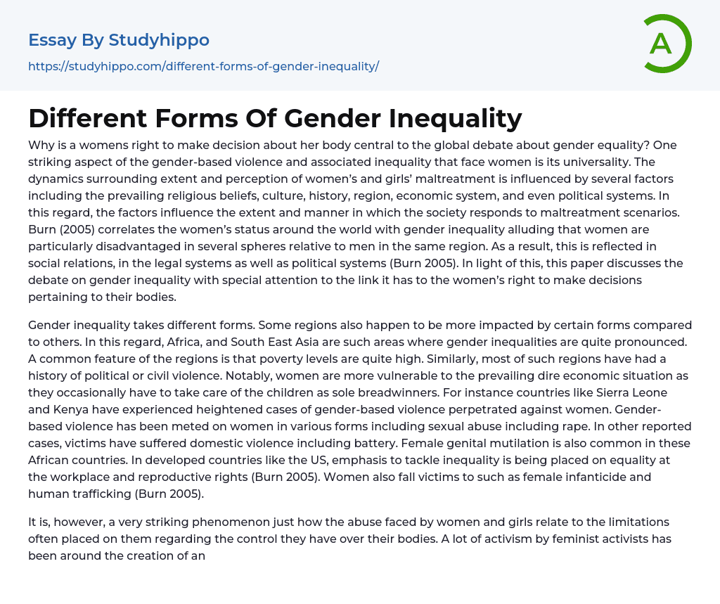 Different Forms Of Gender Inequality Essay Example