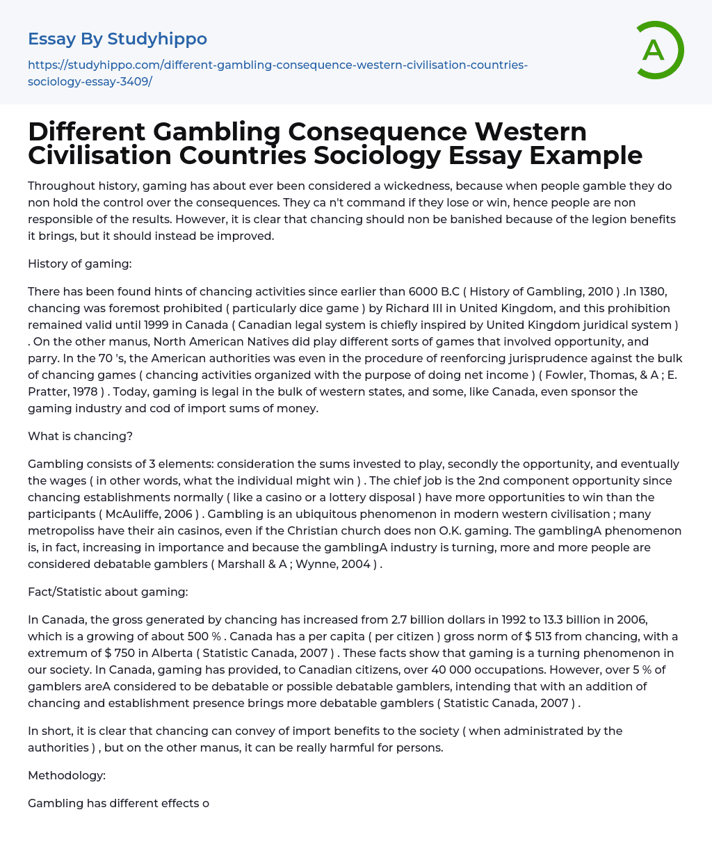 Different Gambling Consequence Western Civilisation Countries Sociology Essay Example