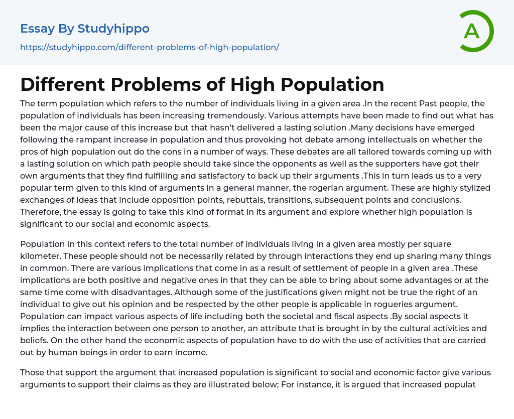 Different Problems of High Population Essay Example