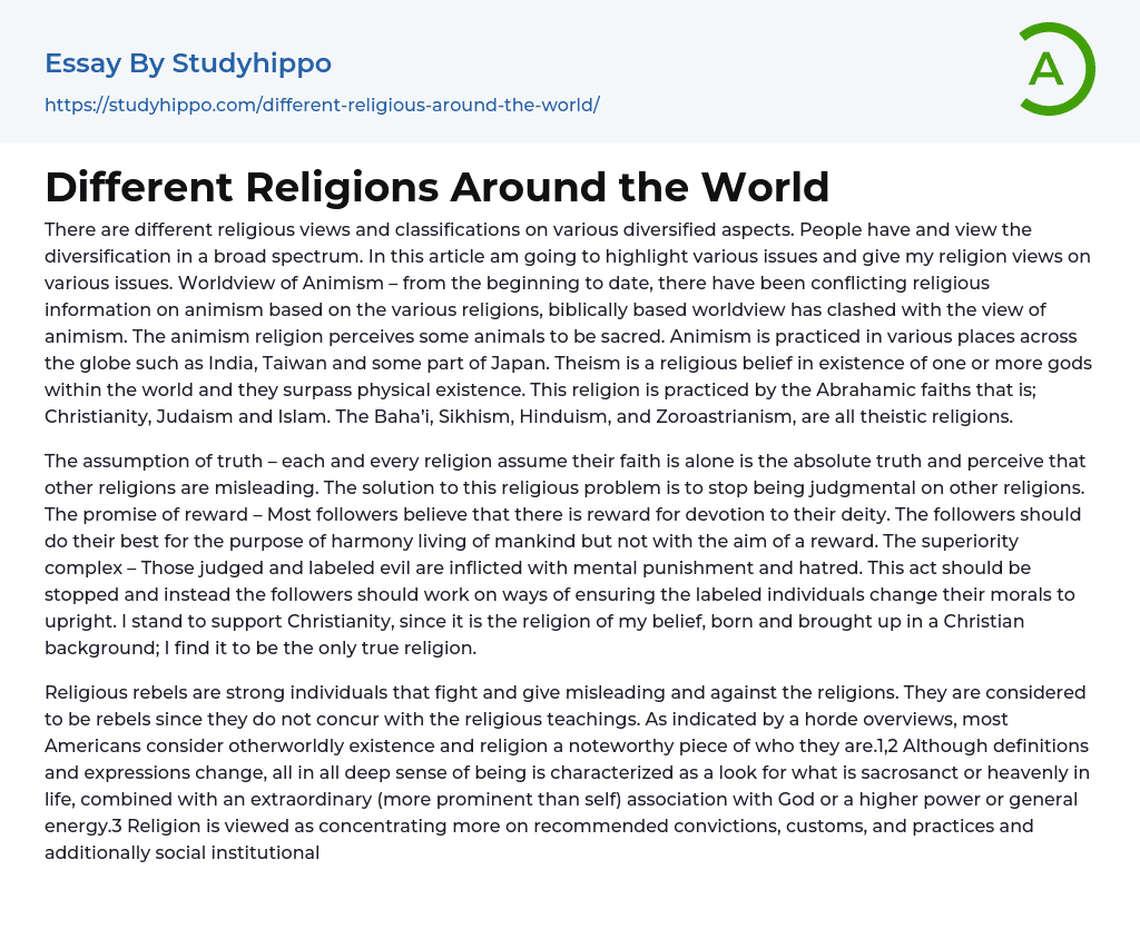 Different Religions Around the World Essay Example