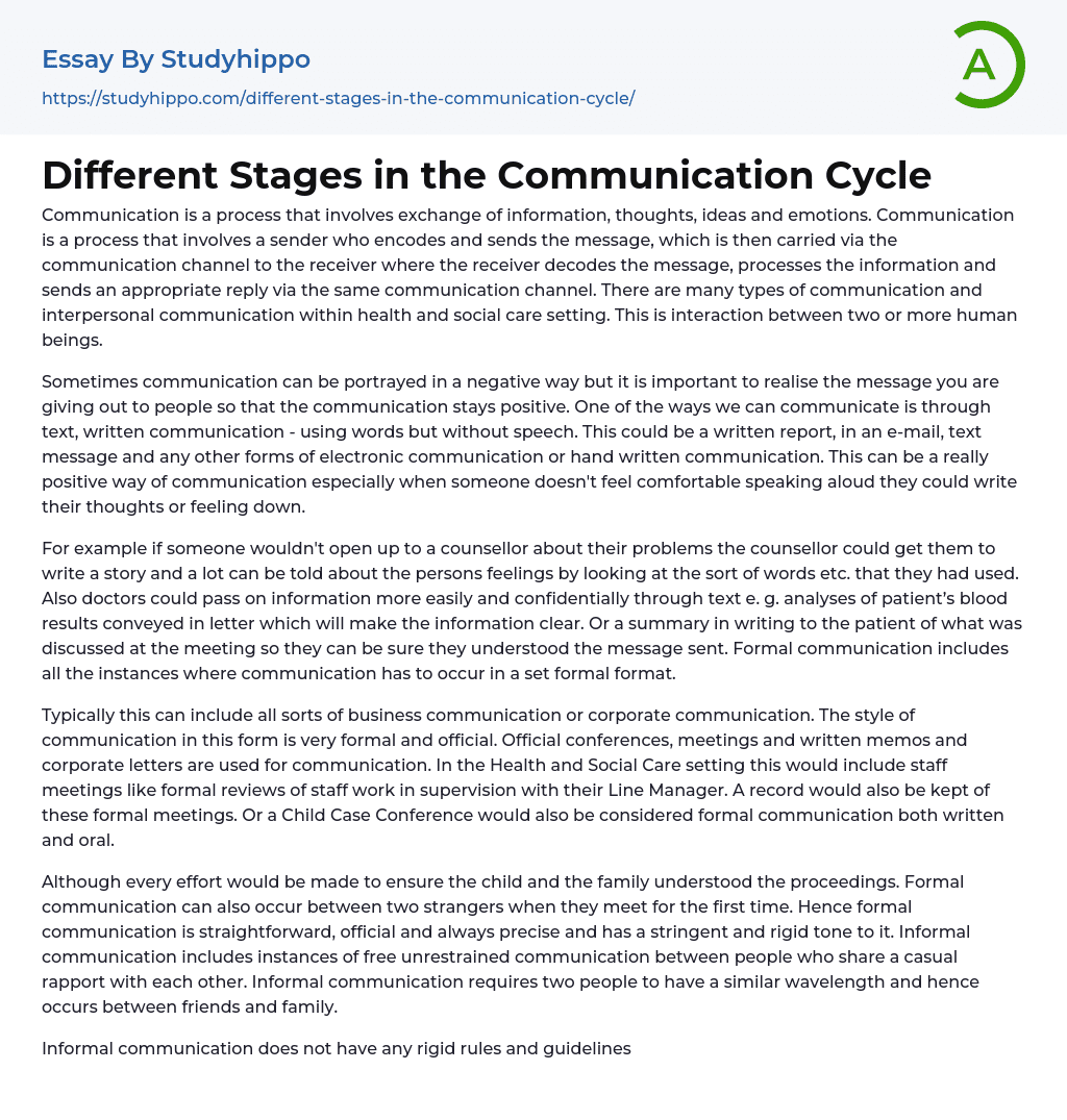 Different Stages in the Communication Cycle Essay Example