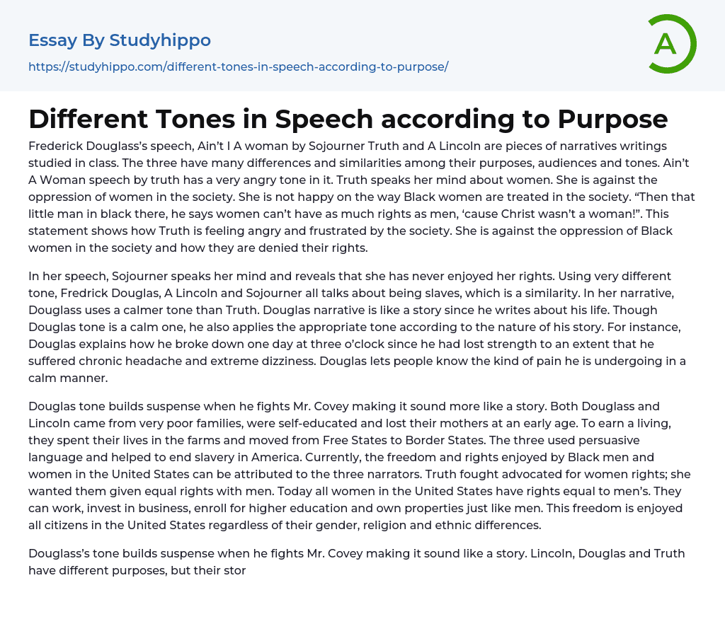 Different Tones in Speech according to Purpose Essay Example