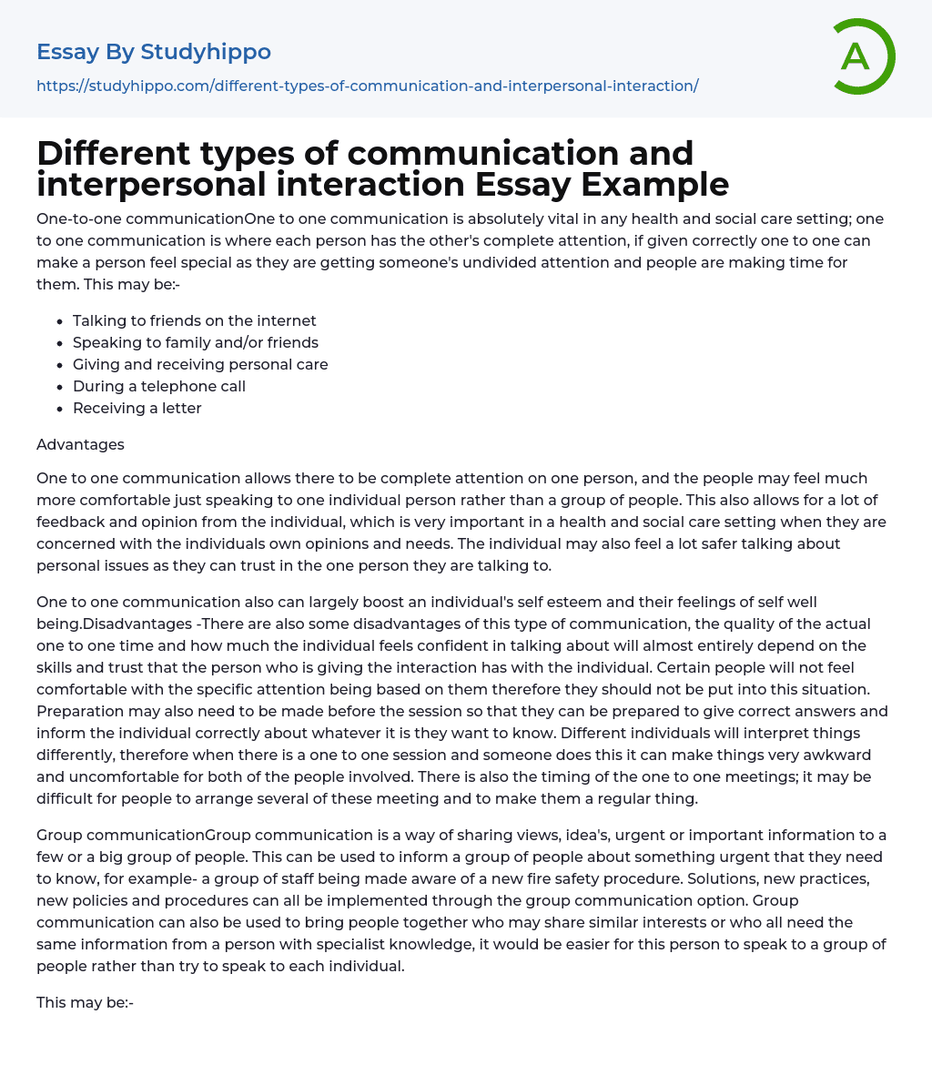 Different types of communication and interpersonal interaction Essay Example