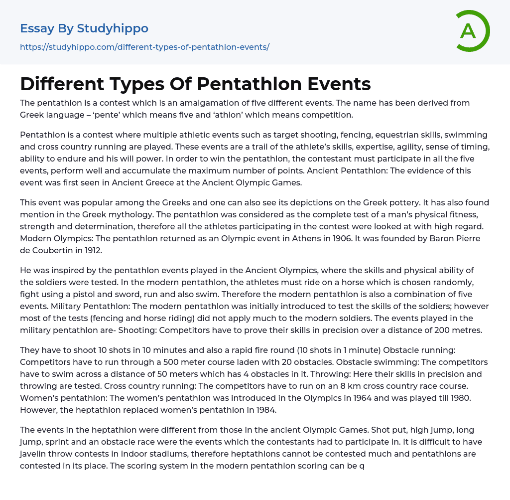 Different Types Of Pentathlon Events Essay Example