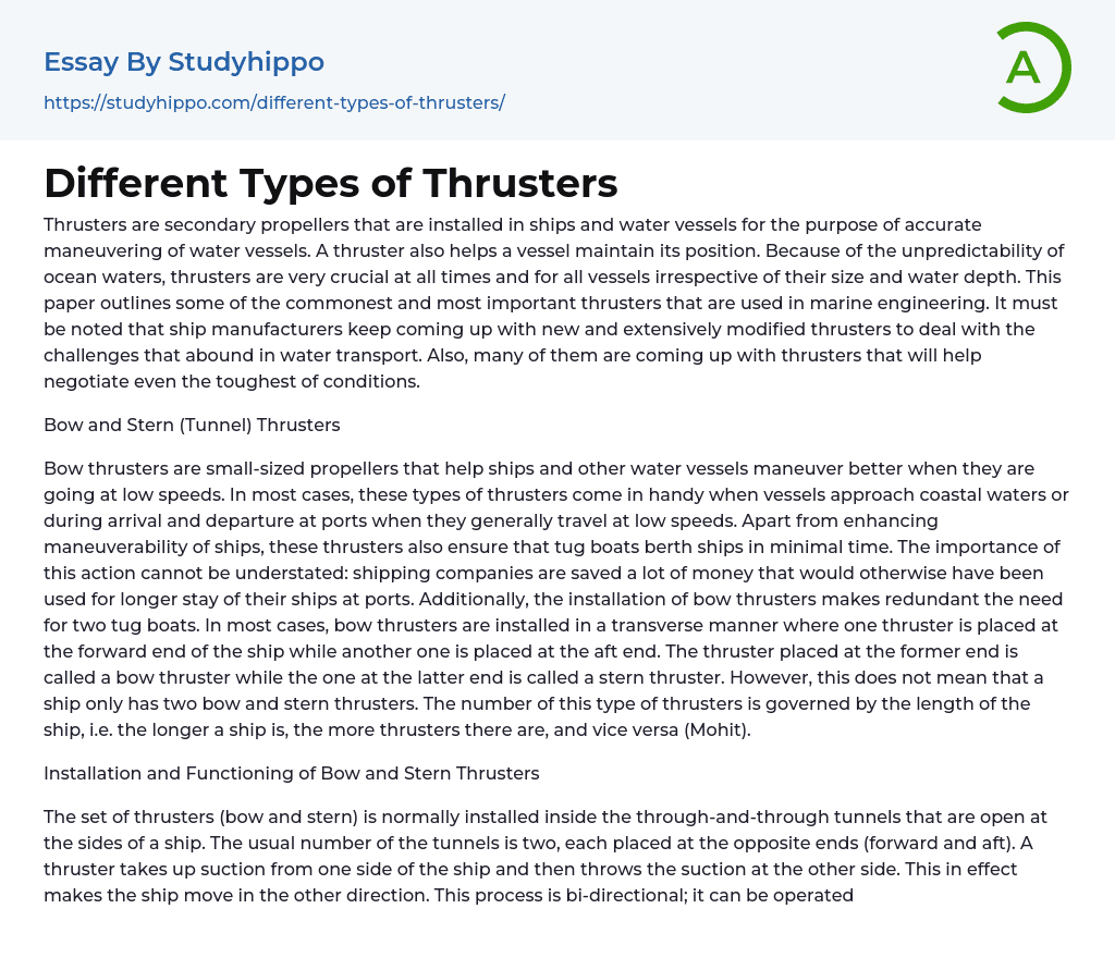 Different Types of Thrusters Essay Example