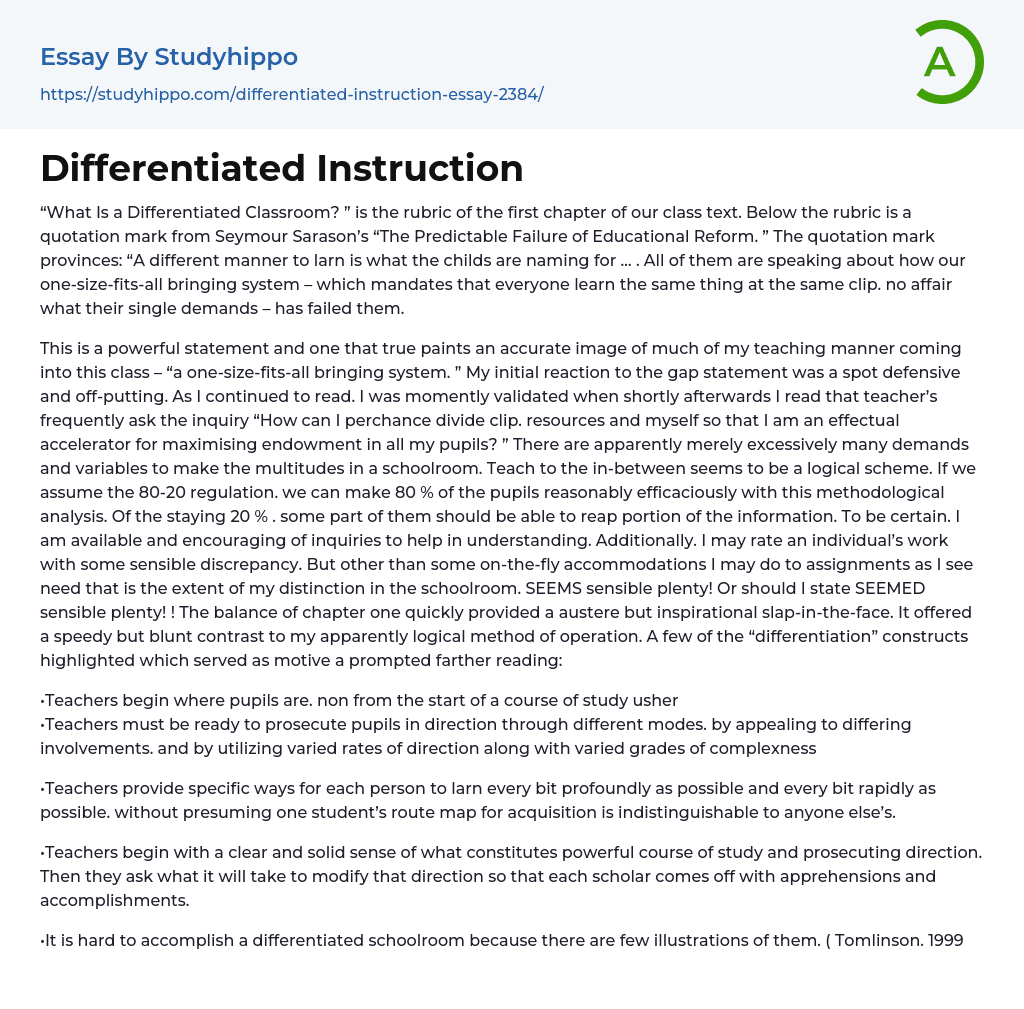 Differentiated Instruction Essay Example