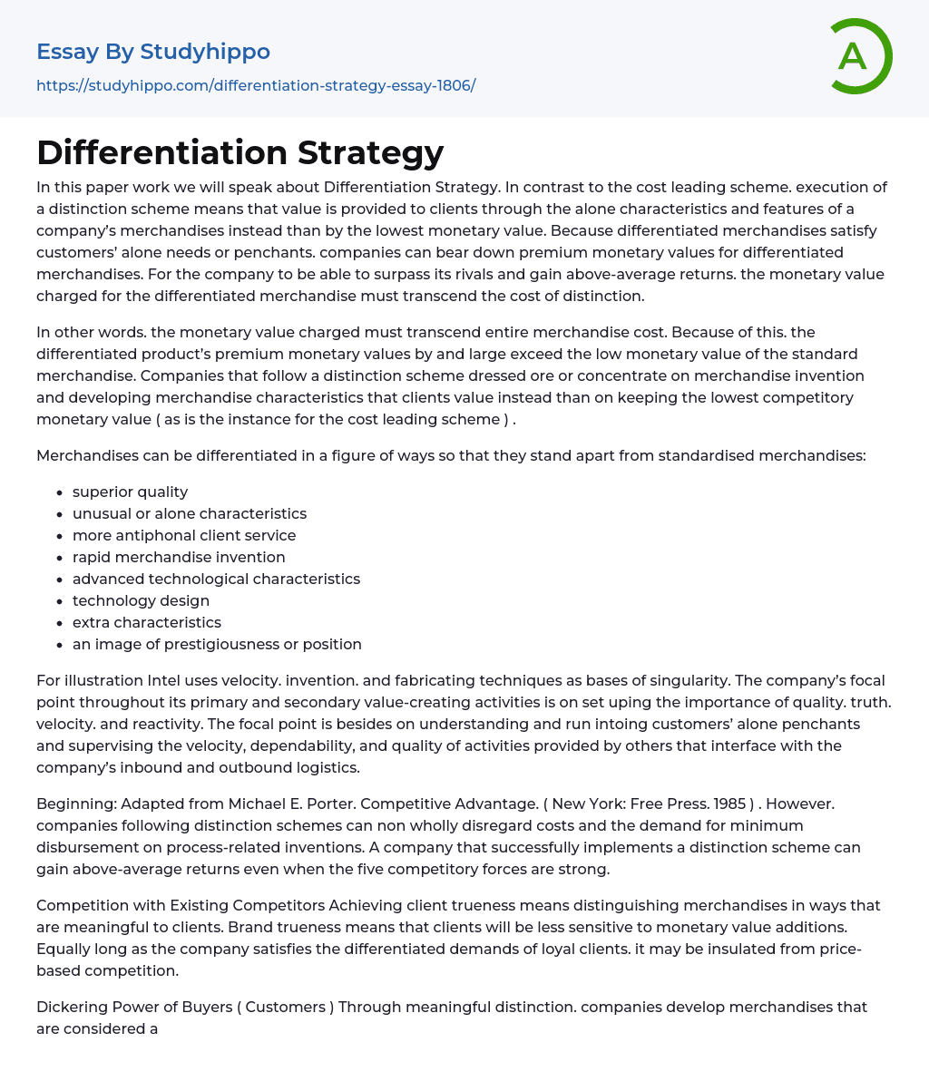 Differentiation Strategy Essay Example