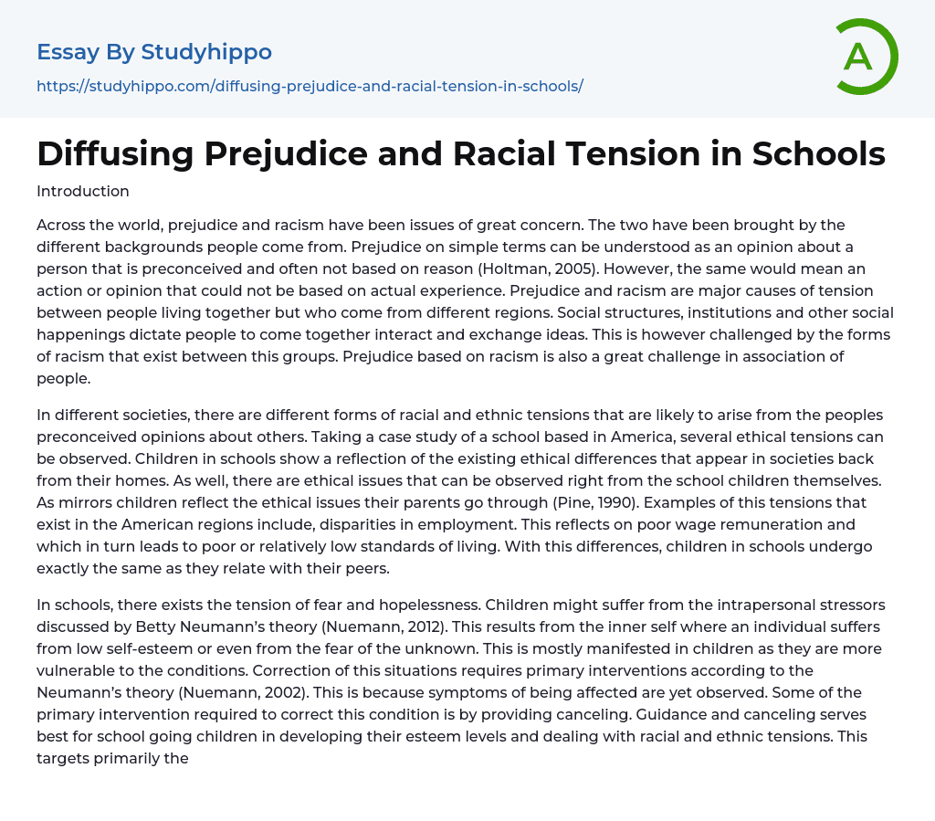 Diffusing Prejudice and Racial Tension in Schools Essay Example