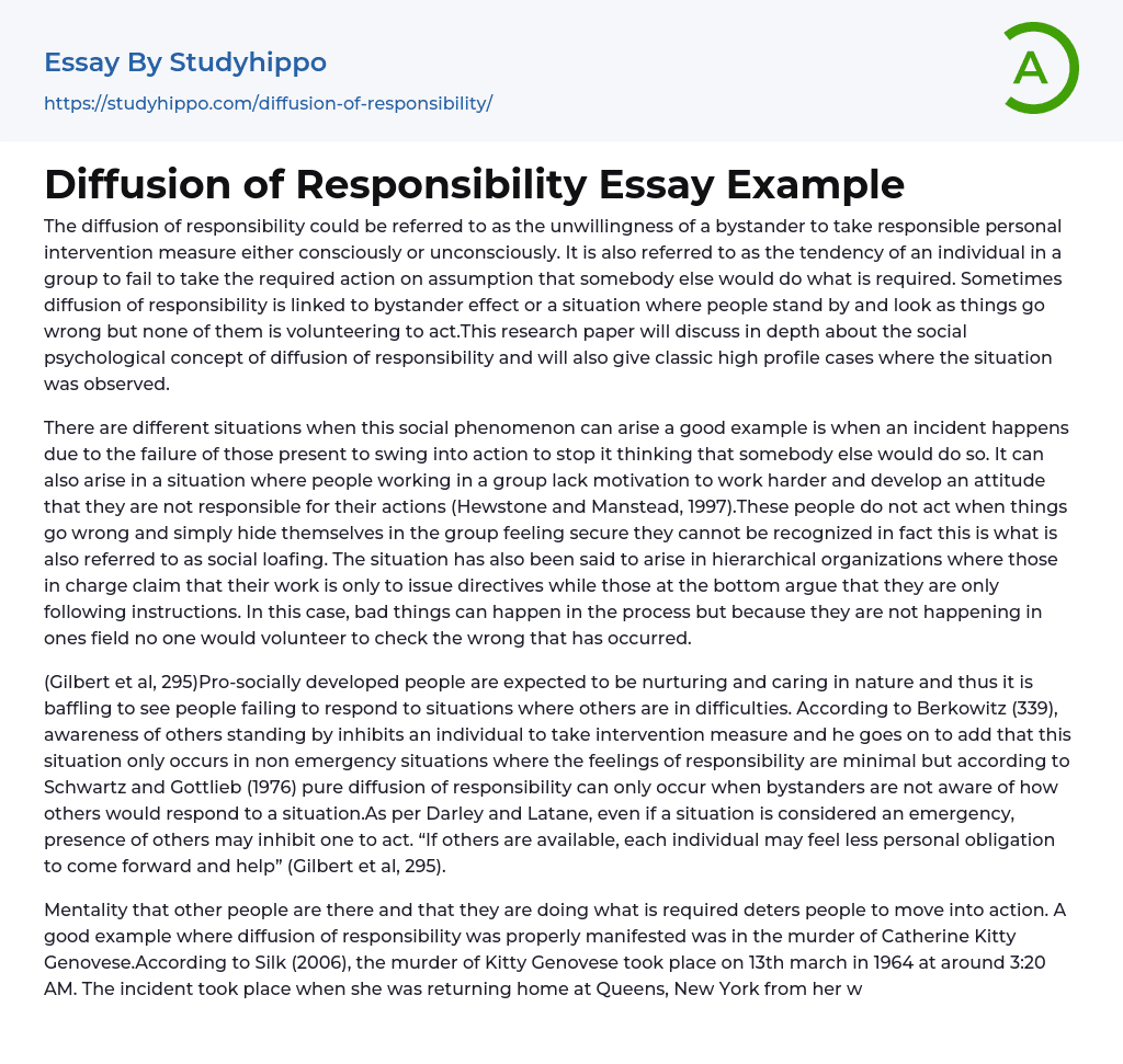 Diffusion of Responsibility Essay Example