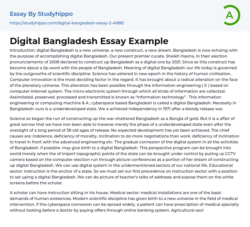 Digital Bangladesh Essay Example