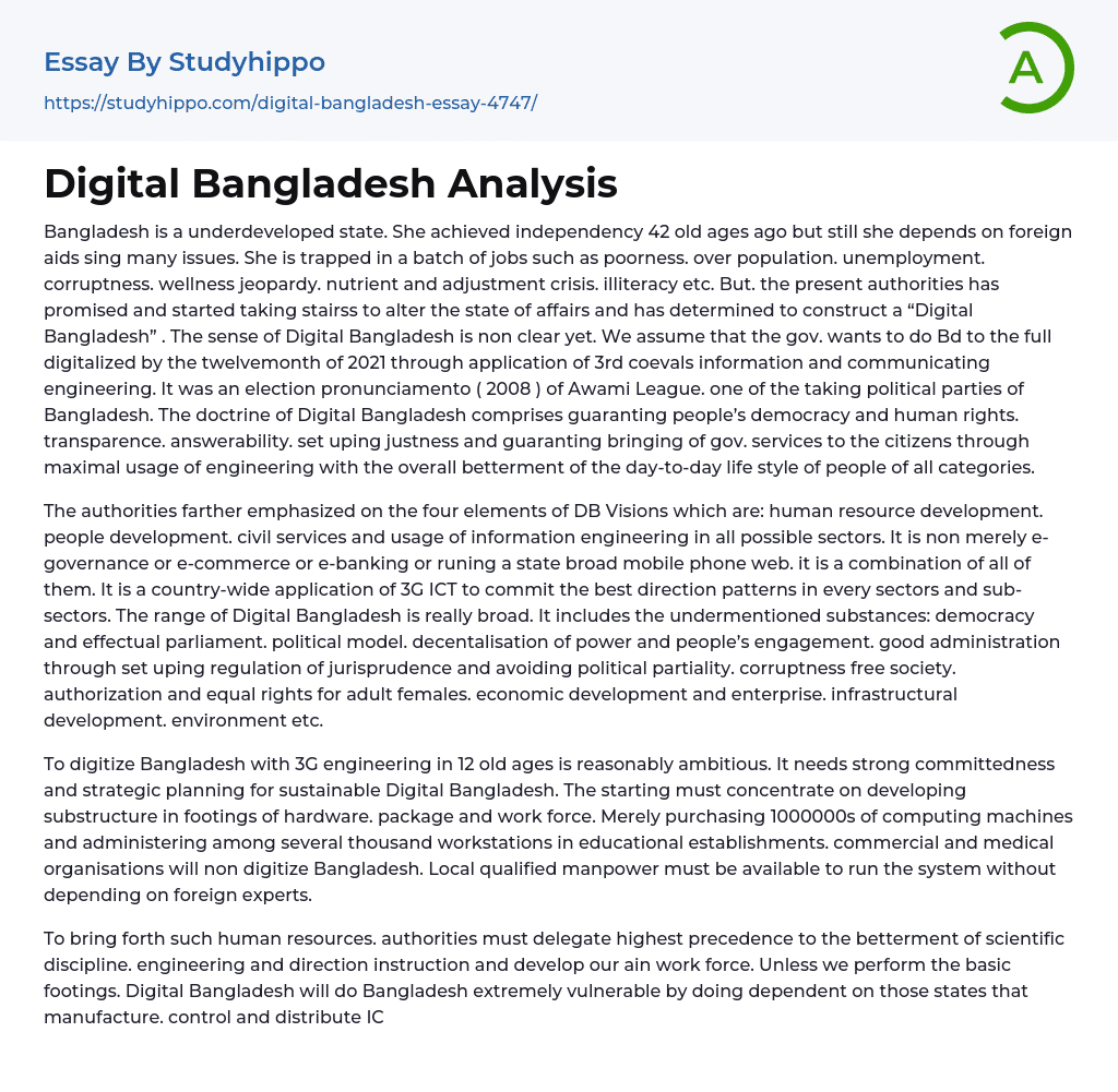 Digital Bangladesh Analysis Essay Example