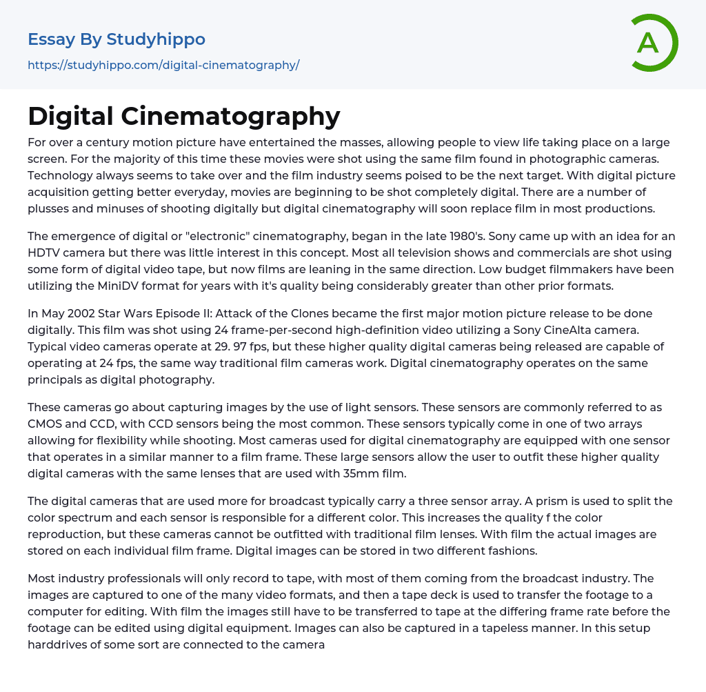 Digital Cinematography Essay Example