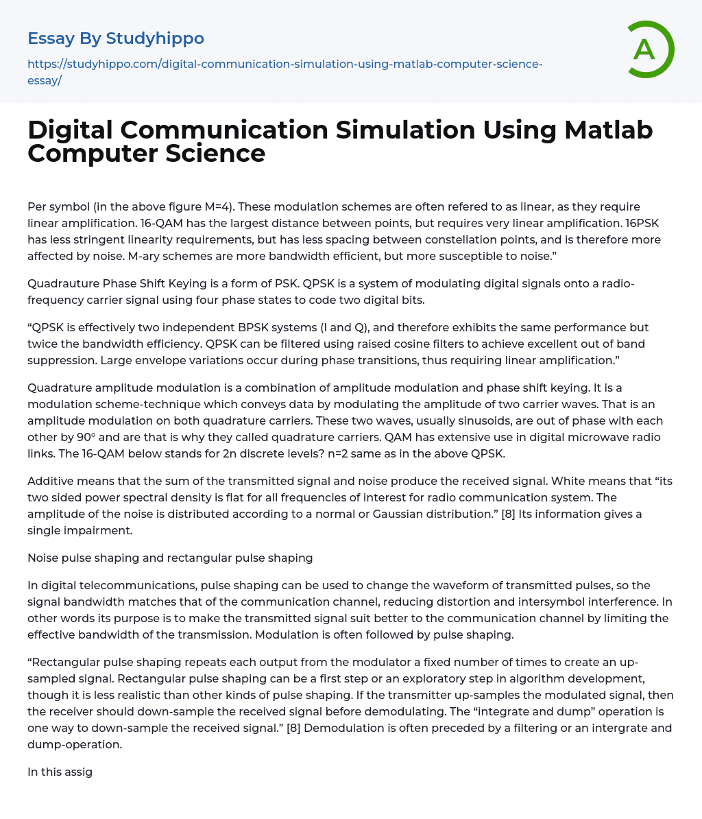 Digital Communication Simulation Using Matlab Computer Science Essay Example