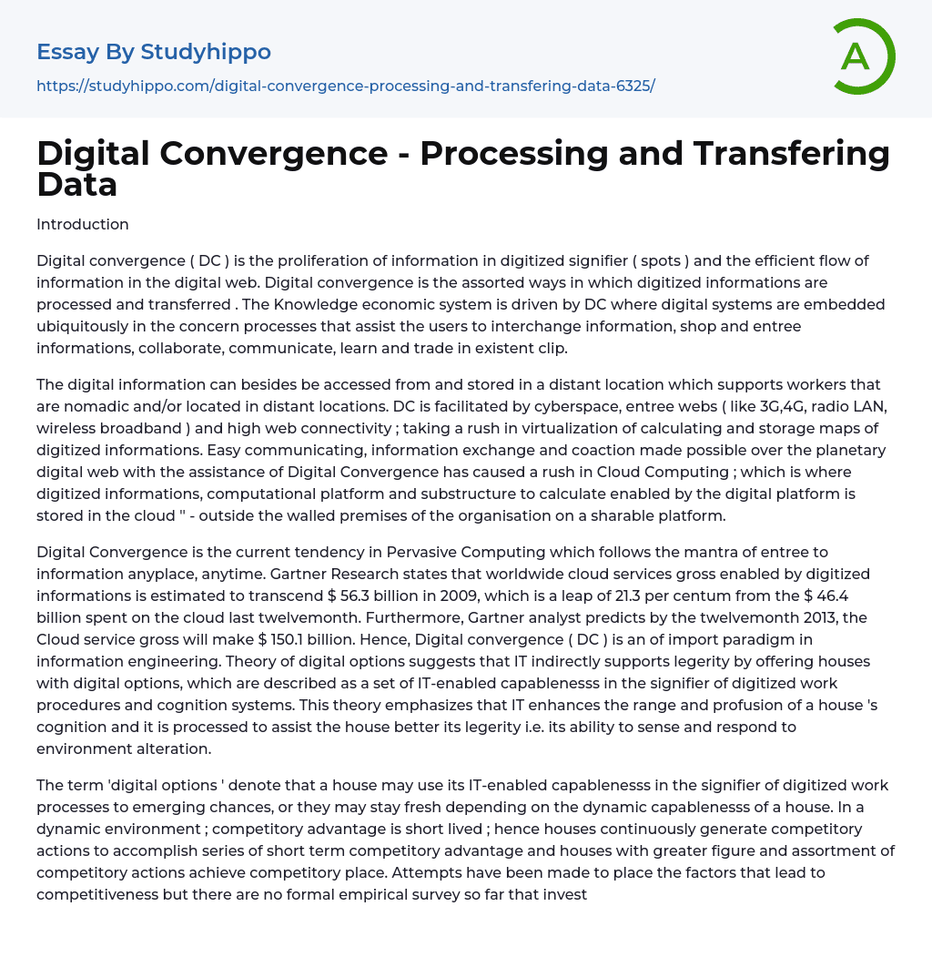 Digital Convergence – Processing and Transfering Data Essay Example