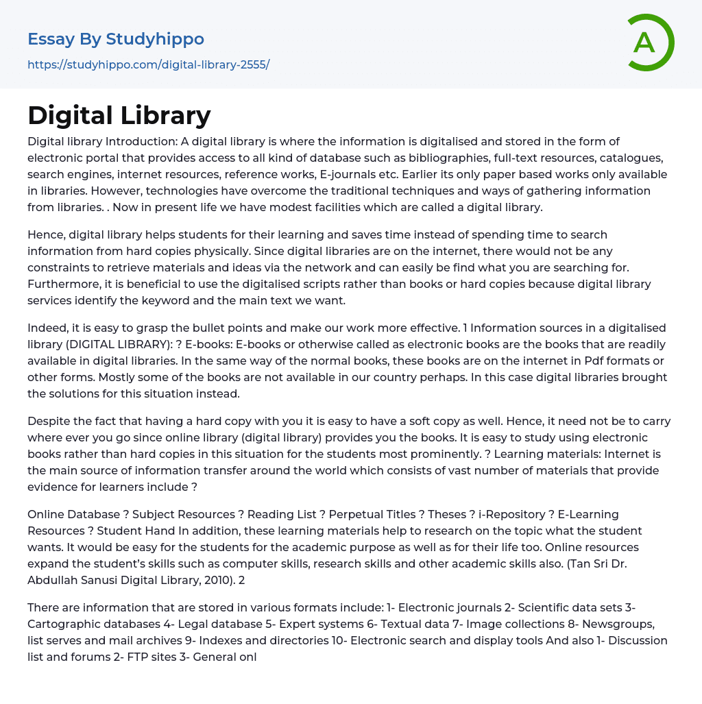 essay about digital library
