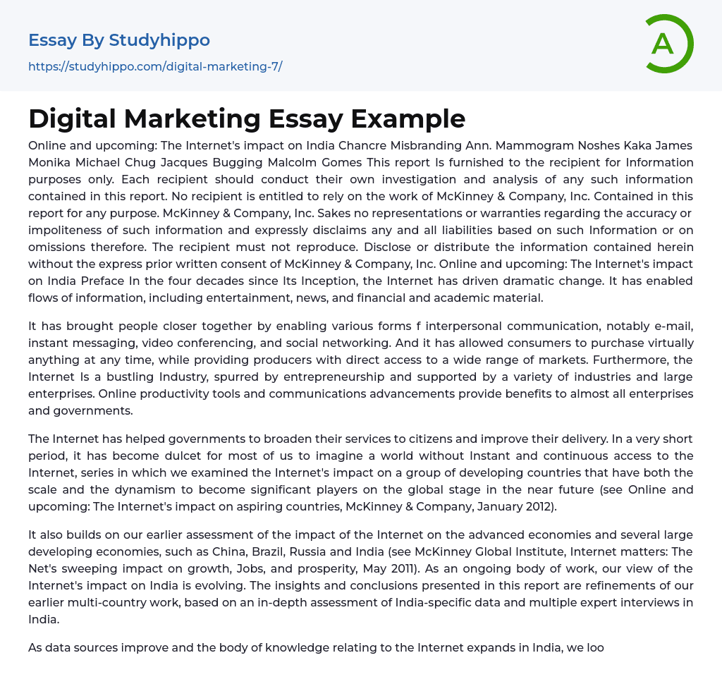 Digital Marketing Essay Example