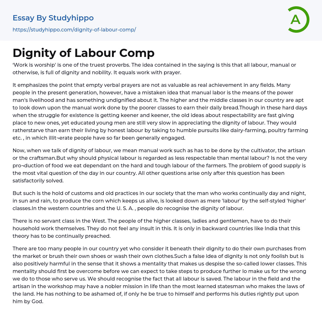 Dignity of Labour Comp Essay Example