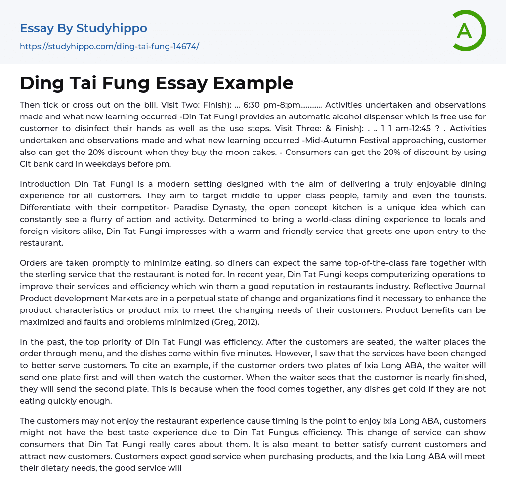 Ding Tai Fung Essay Example
