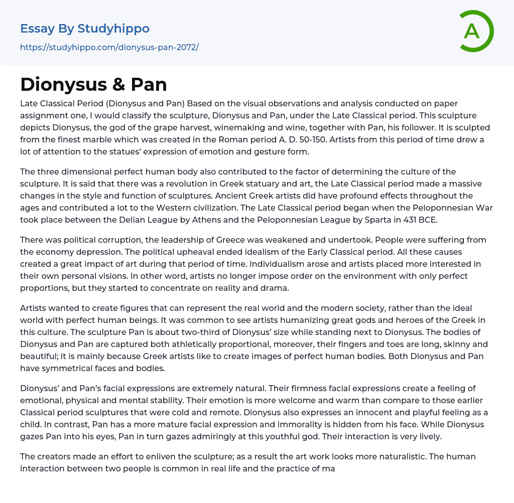 Dionysus & Pan Essay Example
