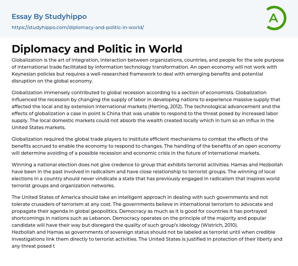 Diplomacy and Politic in World Essay Example