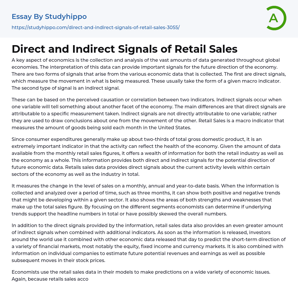 Direct and Indirect Signals of Retail Sales Essay Example