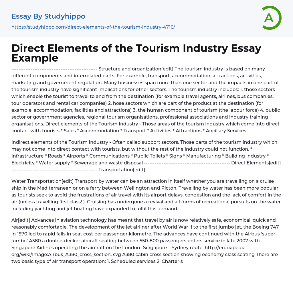 Direct Elements Of The Tourism Industry Essay Example StudyHippo