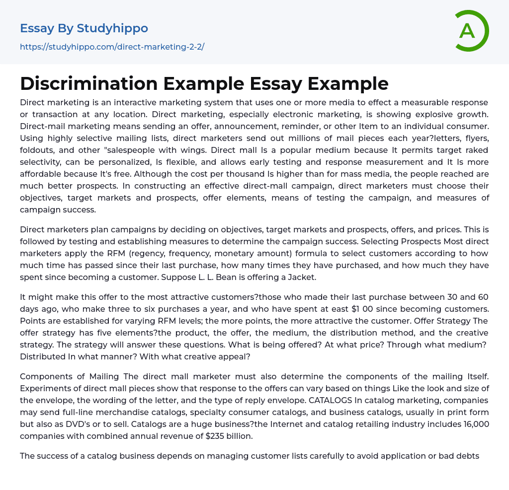 Discrimination Example Essay Example