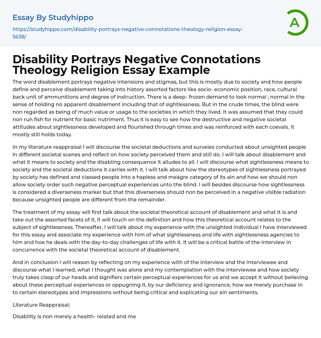 Disability Portrays Negative Connotations Theology Religion Essay Example