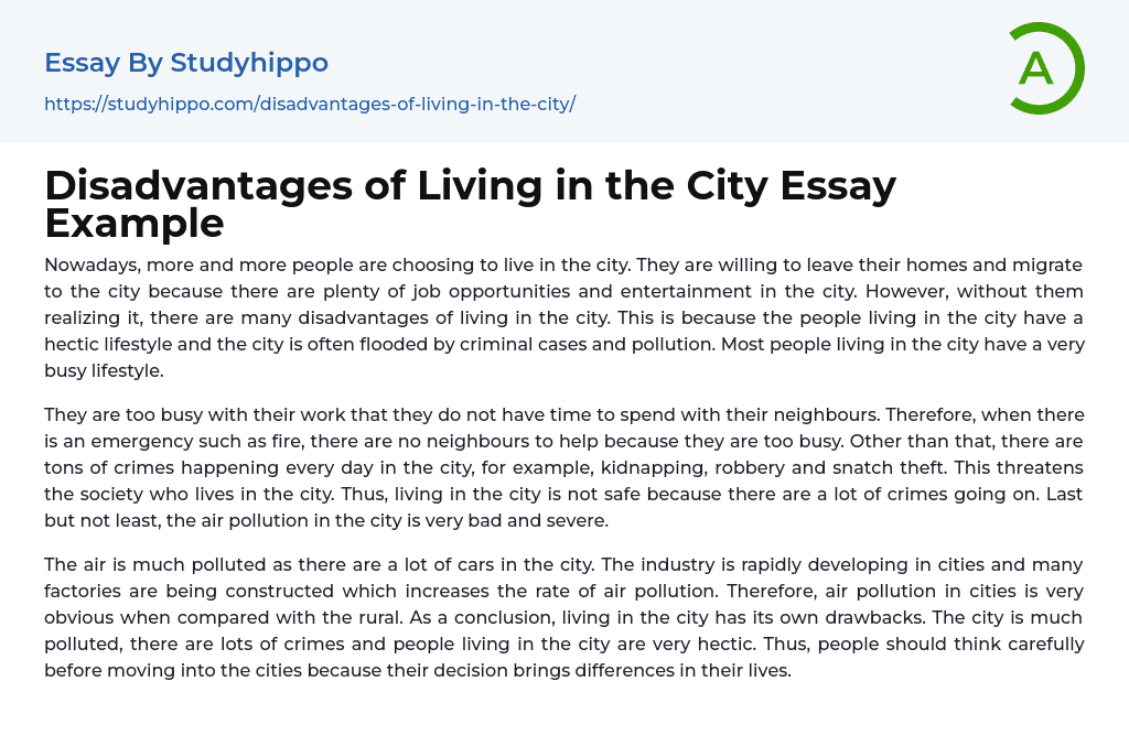 Disadvantages of Living in the City Essay Example