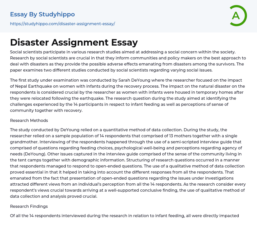 Disaster Assignment Essay