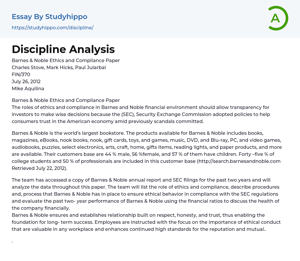 Discipline Analysis Essay Example