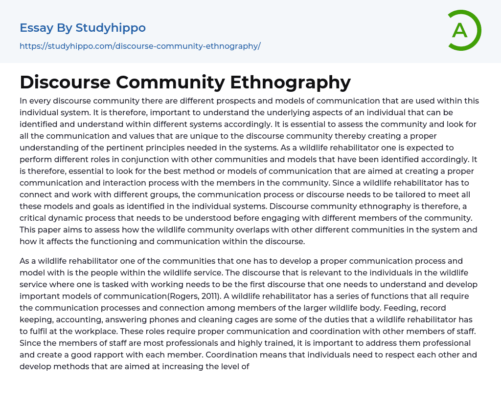 Discourse Community Ethnography Essay Example