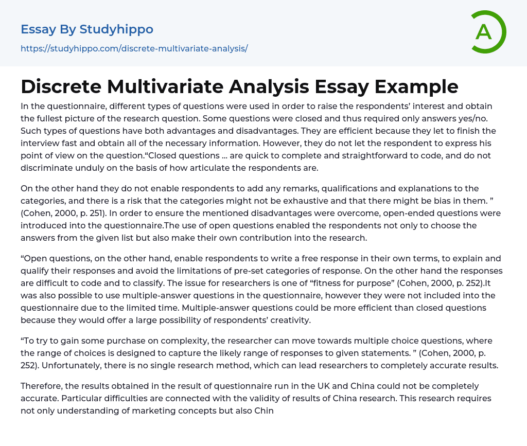 Discrete Multivariate Analysis Essay Example