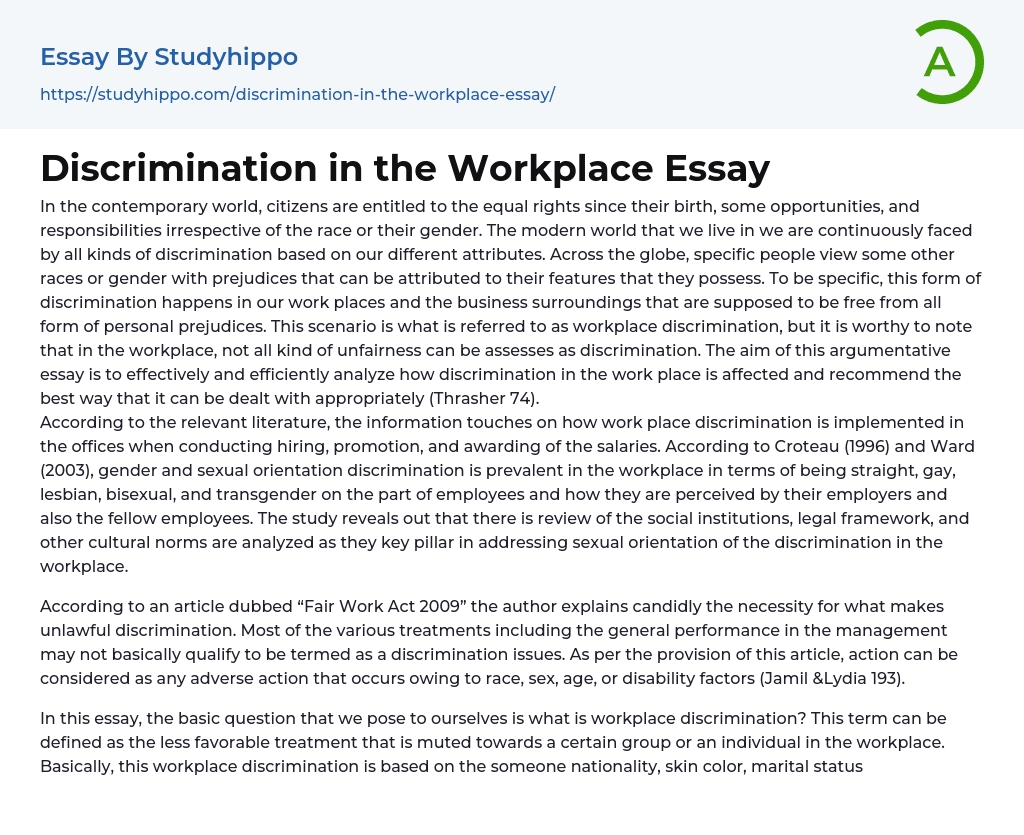 discrimination at workplace essay