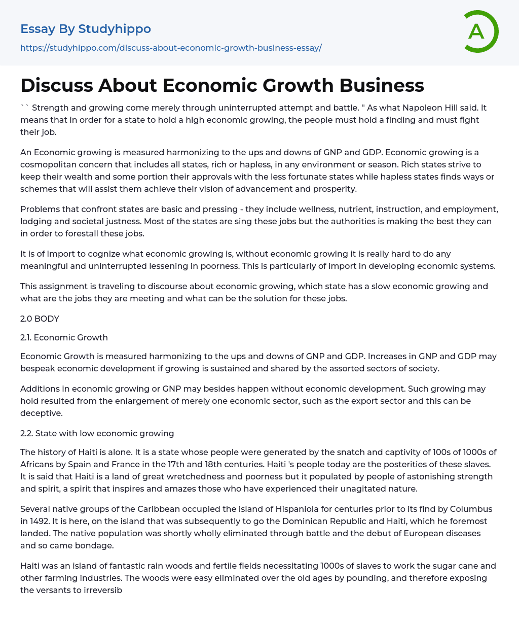 Discuss About Economic Growth Business Essay Example