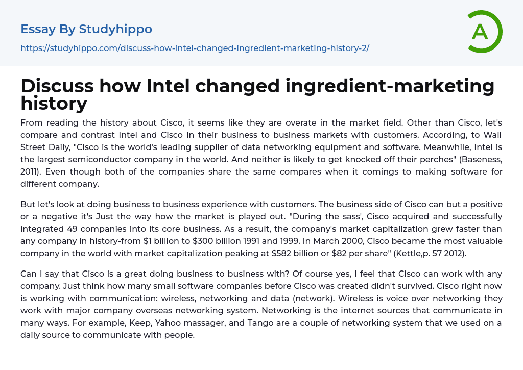 Discuss how Intel changed ingredient-marketing history Essay Example