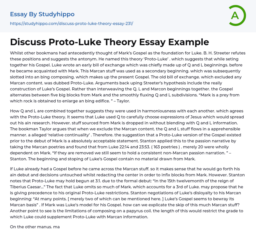 Discuss Proto-Luke Theory Essay Example