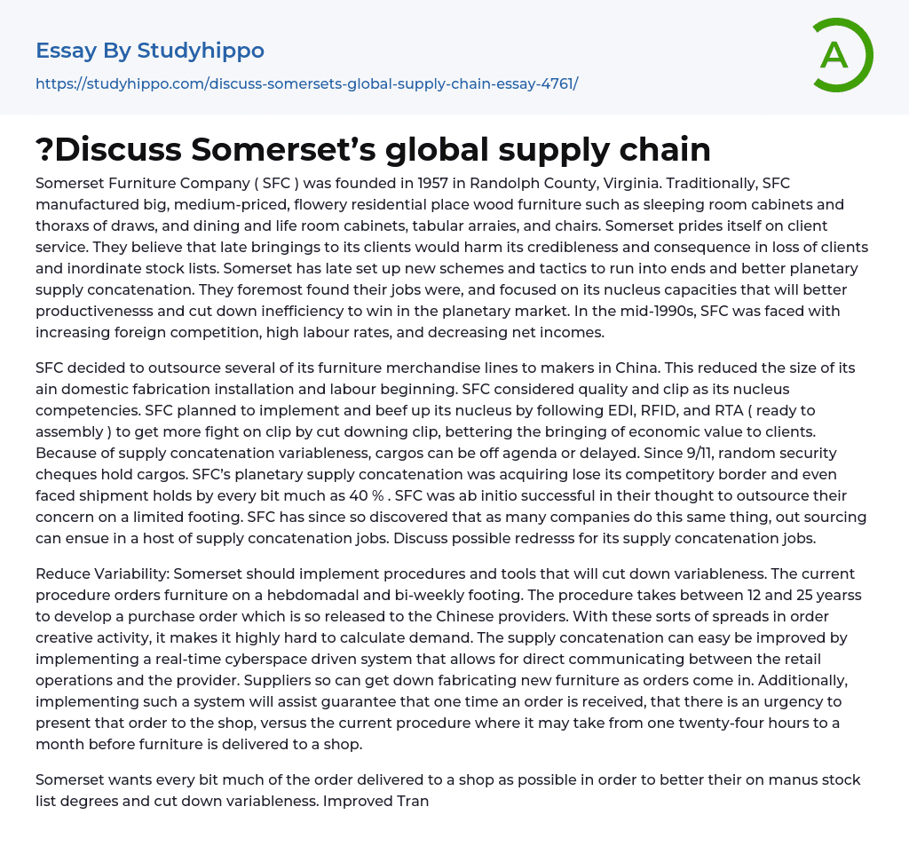 ?Discuss Somerset’s global supply chain Essay Example