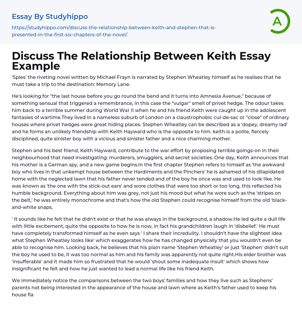 Discuss The Relationship Between Keith Essay Example