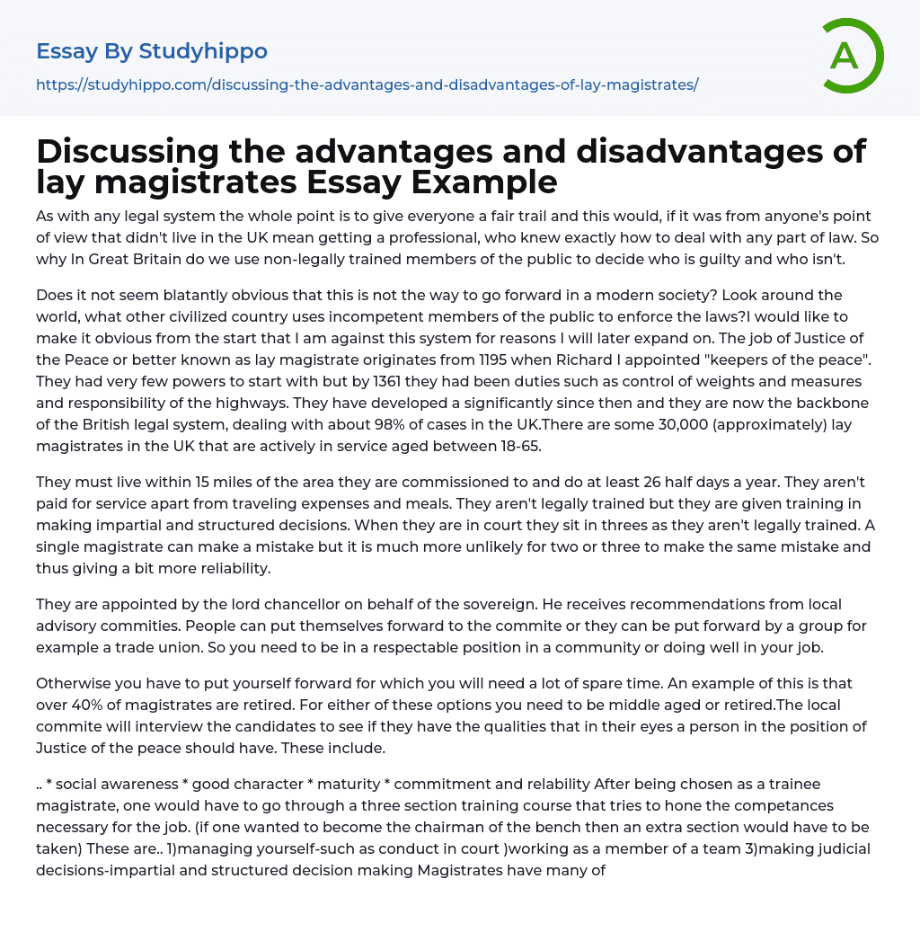 discussing-the-advantages-and-disadvantages-of-lay-magistrates-essay