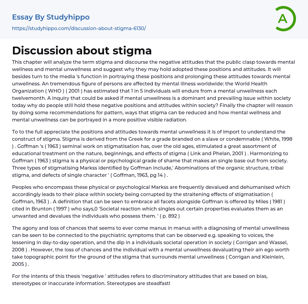 Discussion about stigma Essay Example