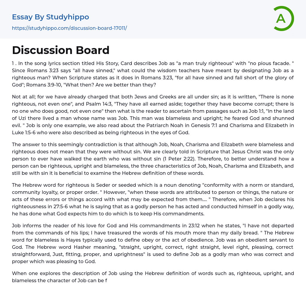 Discussion Board Essay Example