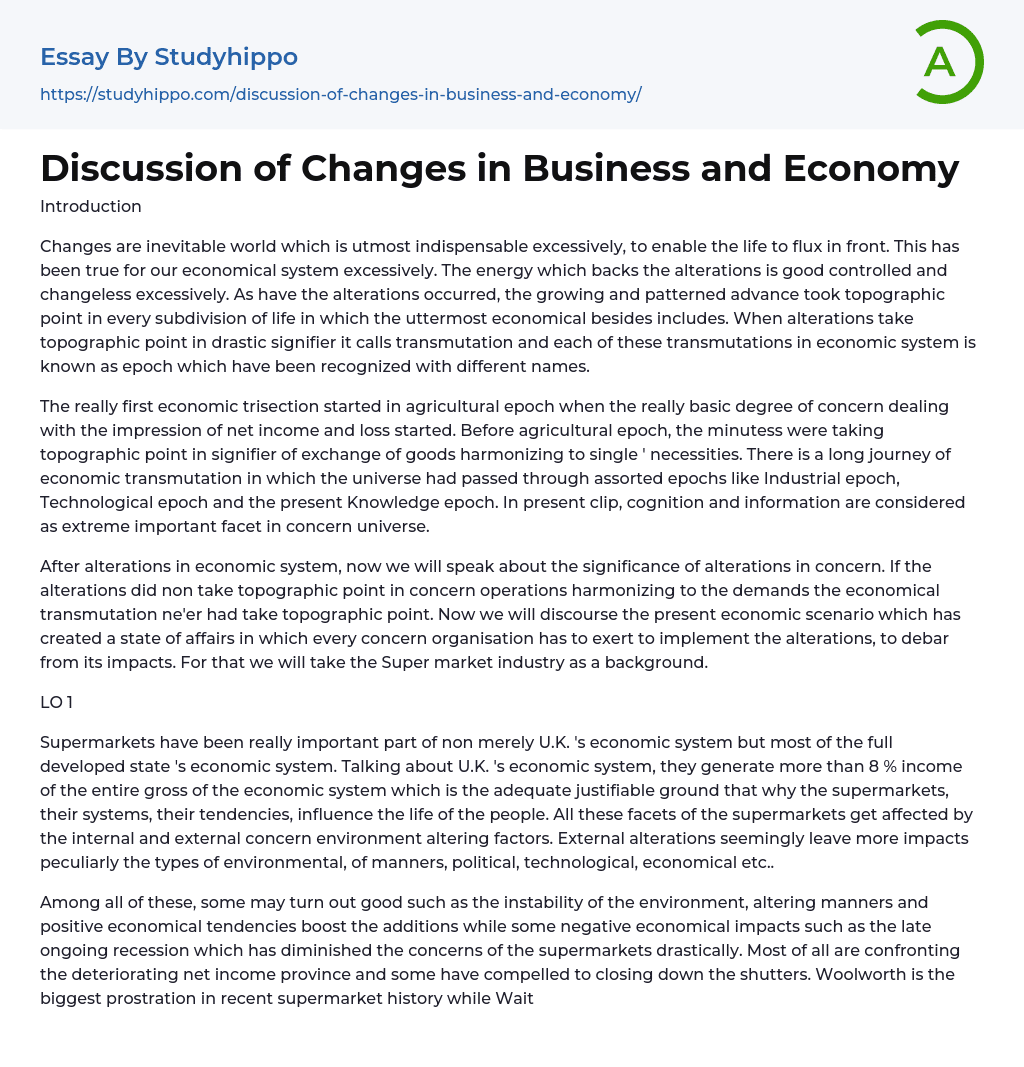 Discussion of Changes in Business and Economy Essay Example