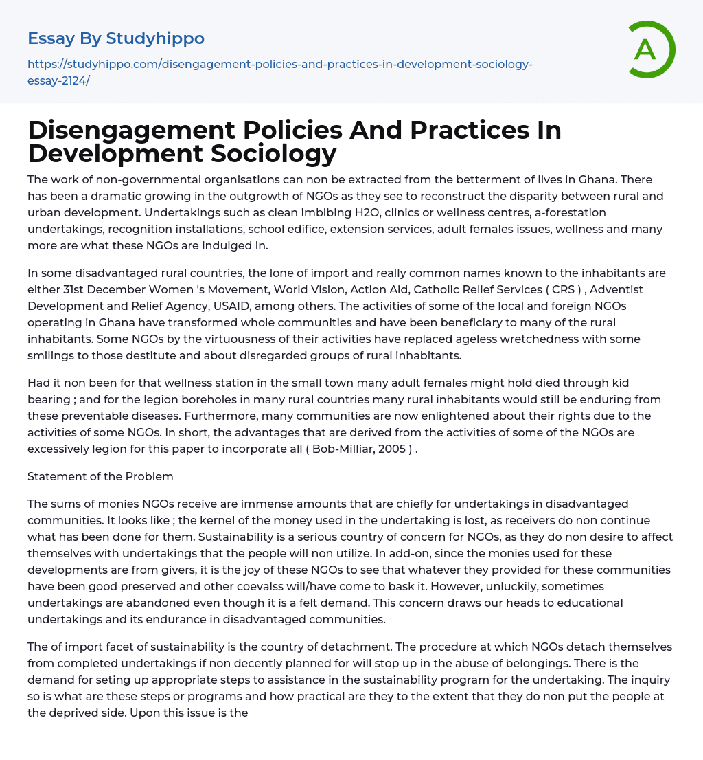 Disengagement Policies And Practices In Development Sociology Essay Example