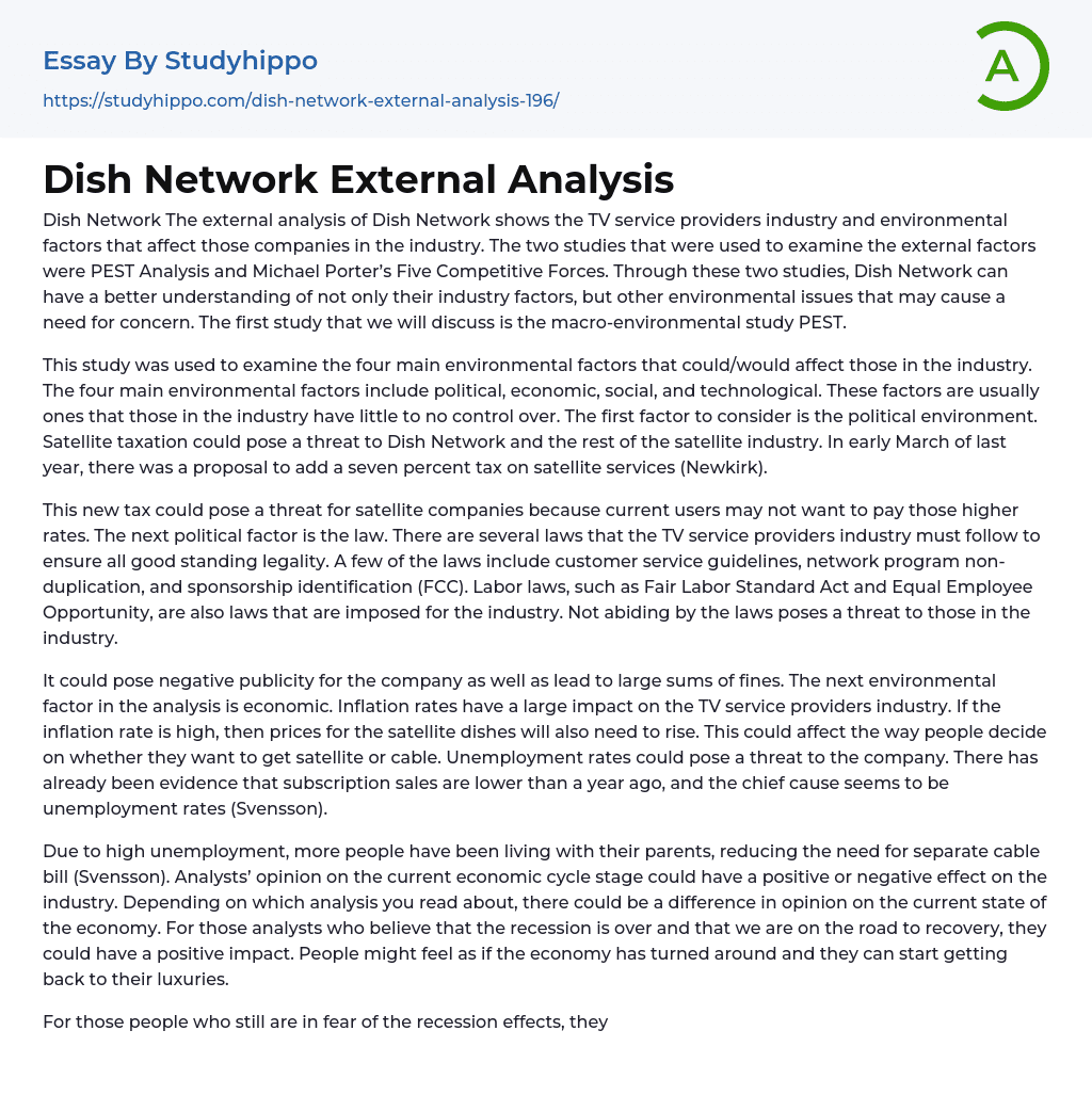 Dish Network External Analysis Essay Example